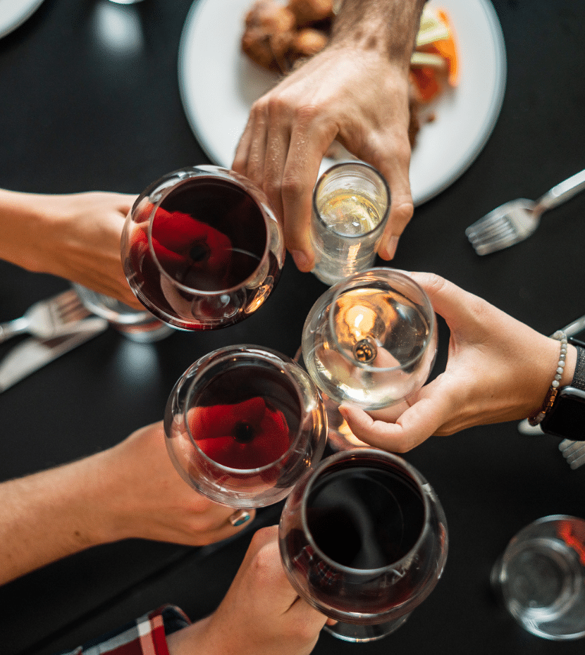 Wine Cheers in French 75, a French Restaurant in Denver, Colorado.